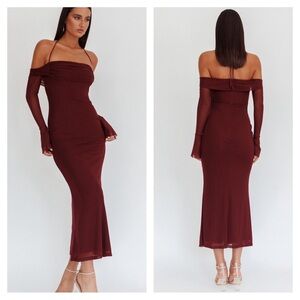 NWT Off The Shoulder Mesh Bodycon Stretch Maxi Dress Small